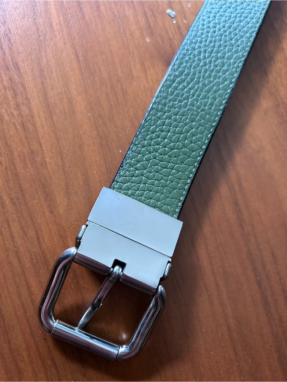 Coach Reversible Black and Green Leather Belt with Silver Buckle